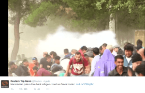 Atak sił policyjnych na imigrantów, granica macedońsko-grecka /twitter.com