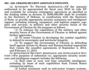 Fragment tekstu NDAA 2016 poświęcony wsparciu dla władz w Kijowie. 