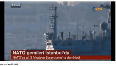 Kadr z reoprtażu NTV (turecka telewizja), na któym widać postać rosyjskiego żołnierza z wyrzutnią rakiet gotową do wystrzału.