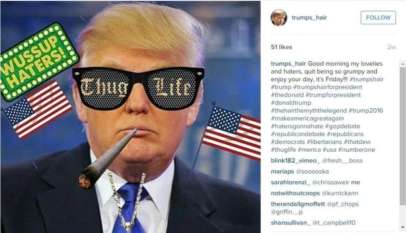 Satyryczny wizerunek Donalda Trumpa, źródło: Instagram / trumpa_hair
