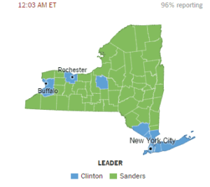 Sanders wyraźnie wygrał w słabiej zaludnionych stanach / zrzut ekranu z nytimes.com