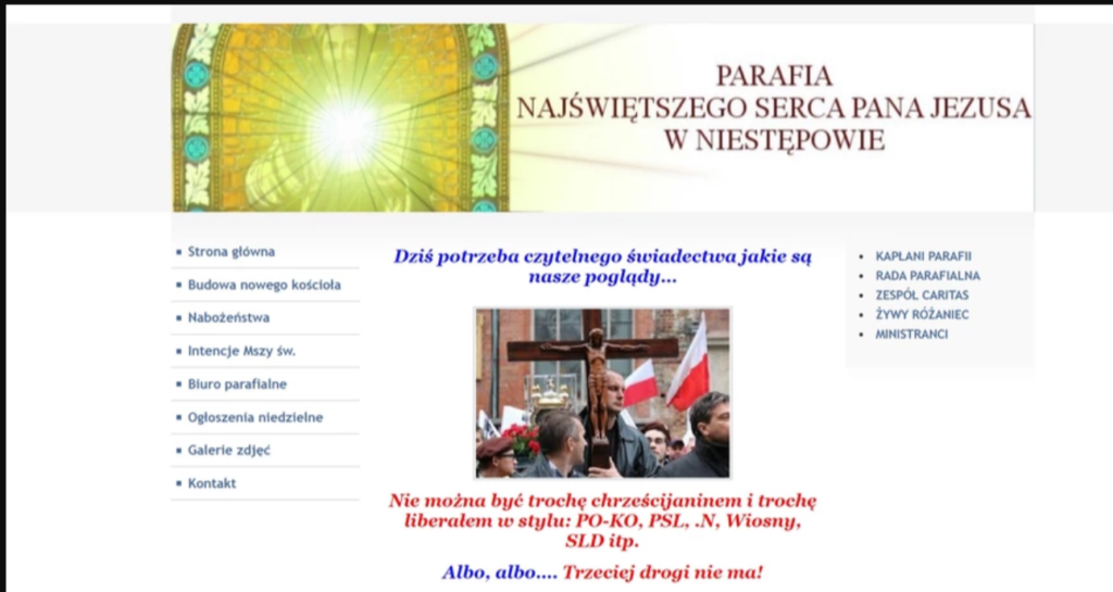 Zrzut ekranu - komunikat na stronie internetowej parafii.